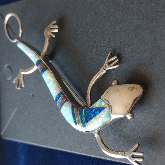 Lizard Inlayed Brooche Stamped Sterling With Lizard Marking - Picture 9 of 13